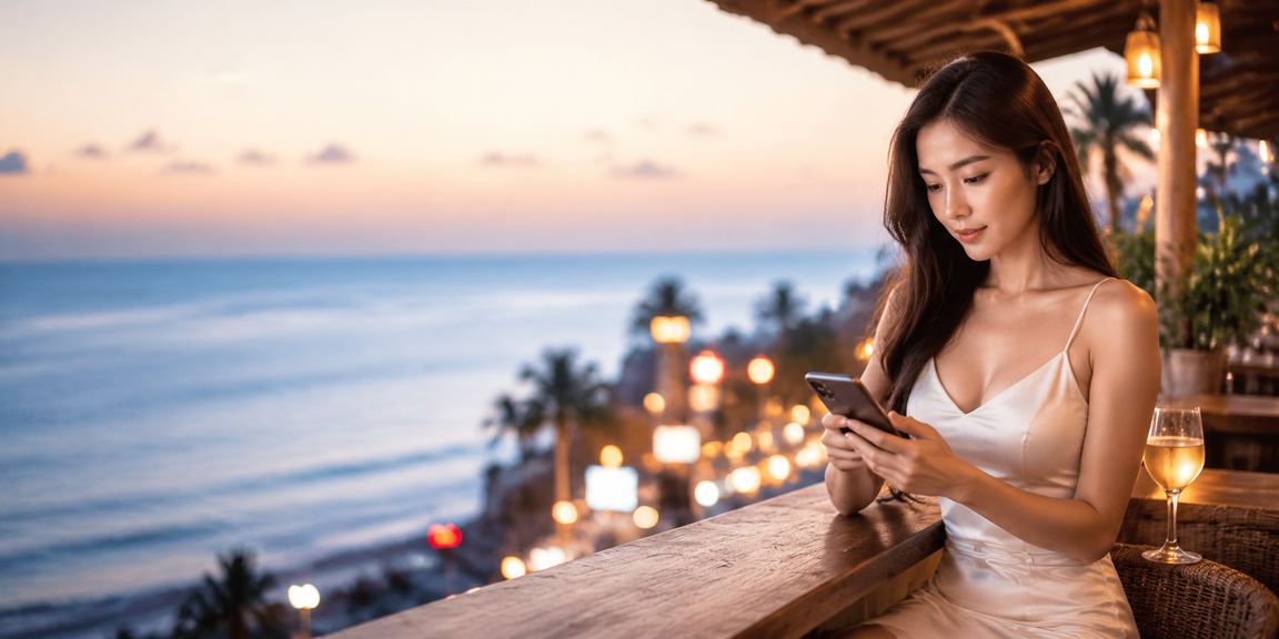 Người dùng Đà Lạt xem tỷ lệ cá cược thể thao trên điện thoại trong không gian cà phê